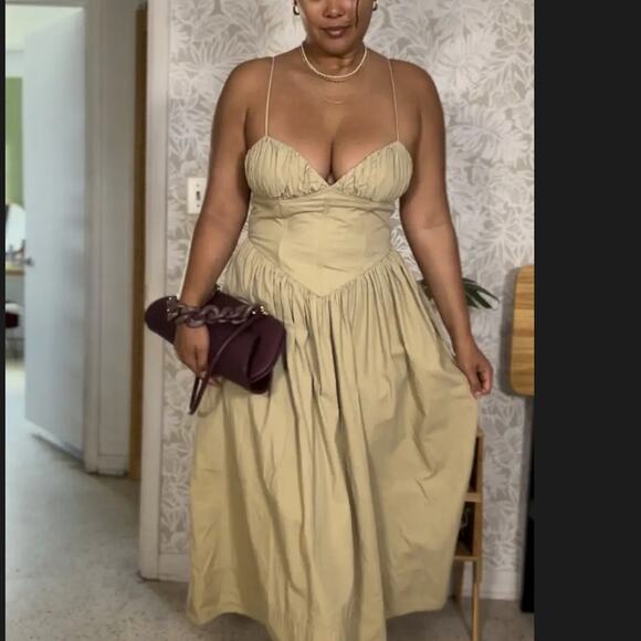 Ronny Kobo Beige Corset Midi Dress MEDIUM Cotton Cottage Sundress Designer $400 - Picture 6 of 15